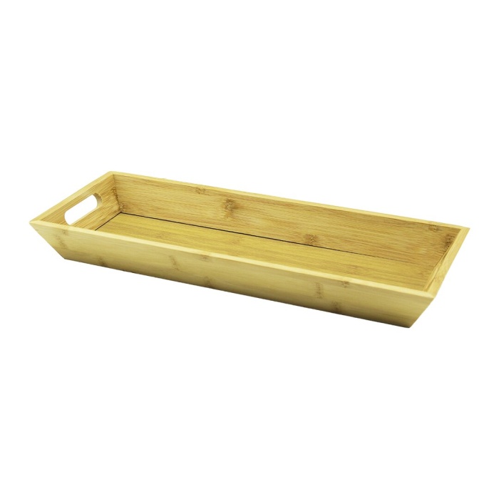 DİKDÖRTGEN ÇİFT KULPLU AHŞAP BAMBU SUNUM TEPSİSİ =16X40CM - DERİN=4CM (5343)