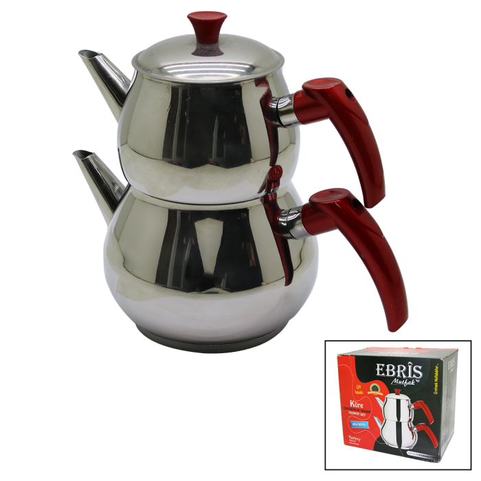 AİLE BÜYÜK BOY KÜRE ÇELİK ÇAYDANLIK SETİ ÜST: 1.2LT - ALT: 2LT (5343)