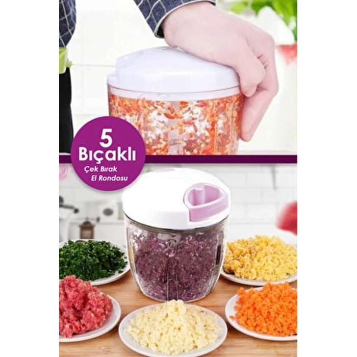 5 Bıçaklı Ipli El Rondosu Pratik Sebze Doğrayıcı (5343)