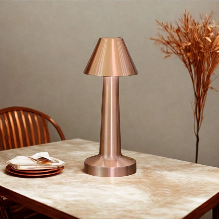 Çatı Model Bronz Renk Şarjlı Dokunmatik 3 Renkli LED Masa Lambası (5343)