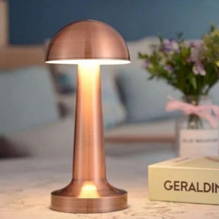 Mantar Model Bronz Renk Şarjlı Dokunmatik 3 Renkli LED Masa Lambası (5343)
