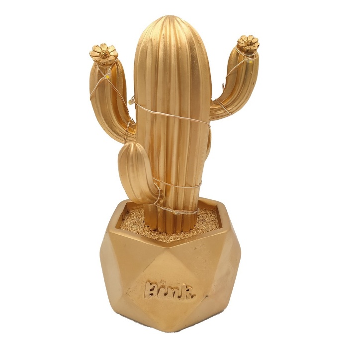 Led Işıklı Sevimli Kaktüs Dekoratif Masa Lambası Mini Biblo Gece Lambası-GOLD (5343)