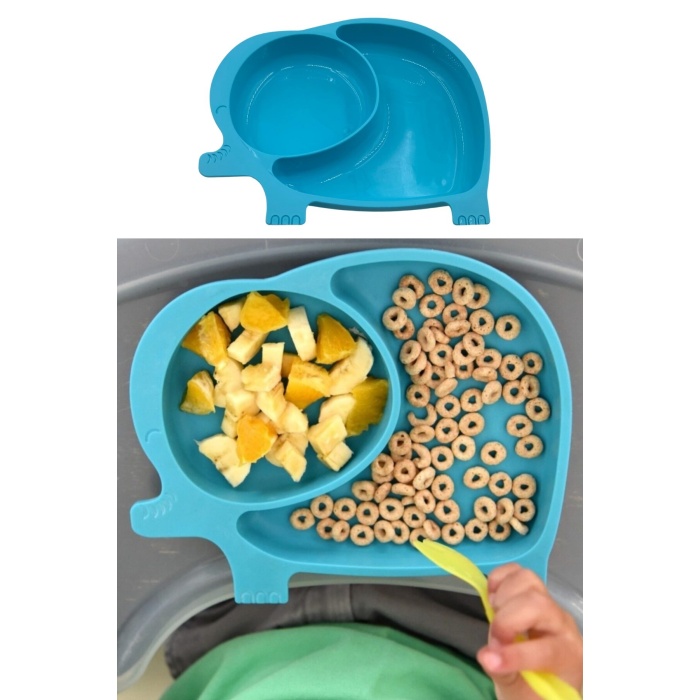 Bebek ve Çocuk için Sevimli Fil Model Desenli Yemek Bebek Mama Kabı Bölmeli Tabak (5343)