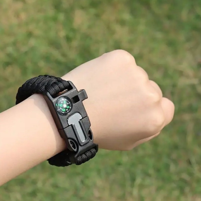 5i 1 Arada Çok Fonksiyonlu Hayatta Kalma Bilekliği Pusula, Düdük, Çakmak Taşı ve Şemsiye İpi Bileklik (5343)