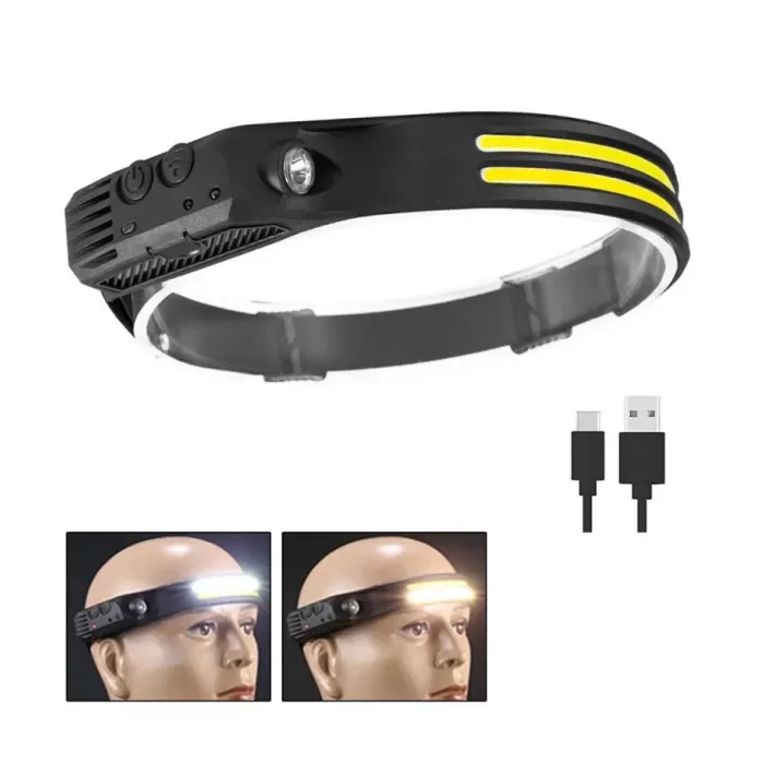 Sensörlü Far COB Led Far Şarj Edilebilir Kafa Feneri 18650 Dahili Pil Açık Hava Balıkçılık Kamp Baş Feneri Fener (5343)