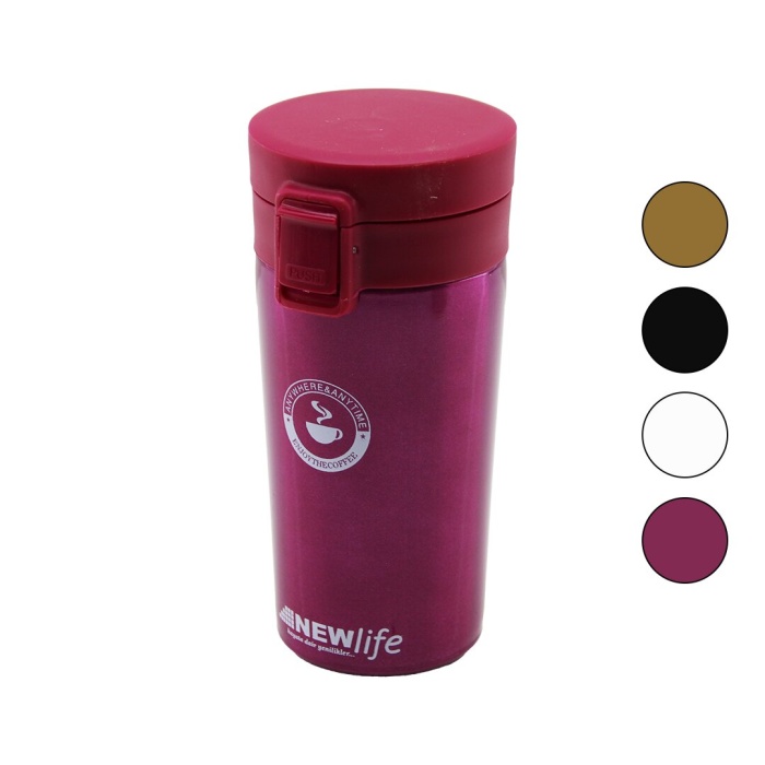 ÇELİK=18-8 METAL TERMOS KUPA BARDAK 300ML FİLTRELİ KULPSUZ BAS-AÇ KİLİTLİ KAPAK (5343)