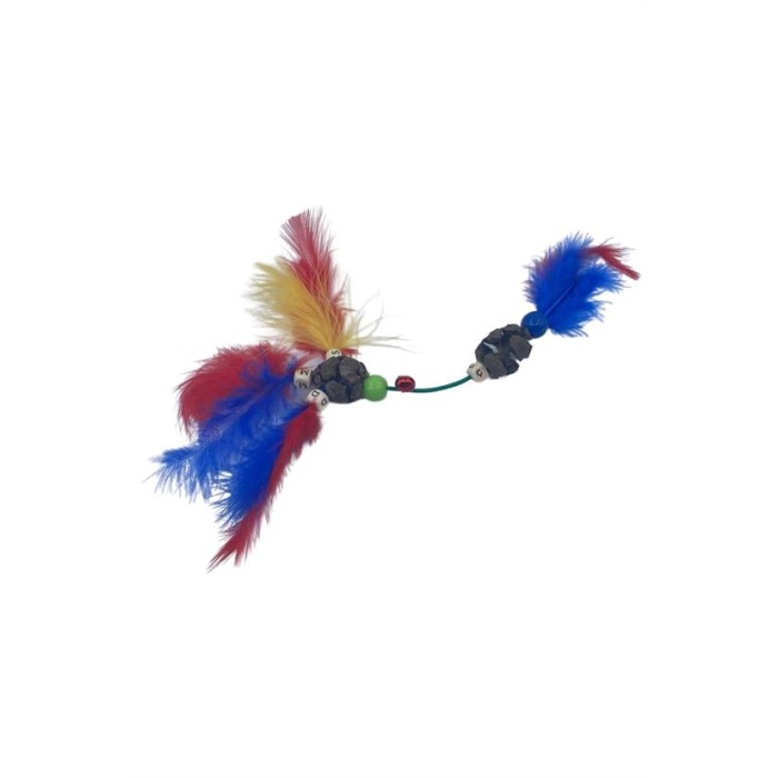 Tüylü Tahta Boncuklu Zilli Kedi Oyuncağı Çok Renkli Kedi Oyuncak (5343)