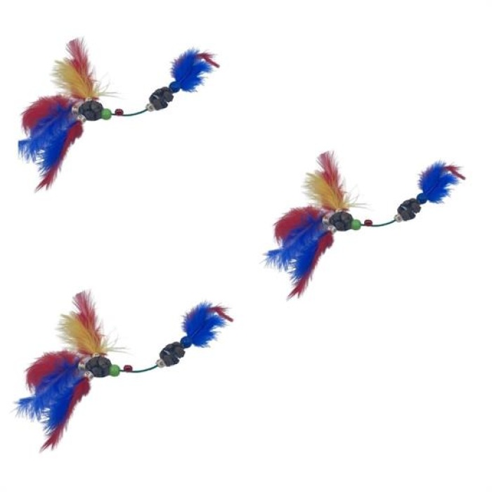 Tüylü Tahta Boncuklu Zilli Kedi Oyuncağı Çok Renkli Kedi Oyuncak (5343)