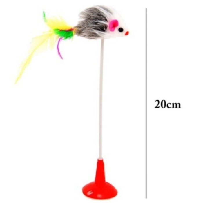 2&amp;apos;li Vantuzlu Fareli Tüylü Hareketli Çanlı ve Esneyen Eğlenceli Peluş Kedi Oyuncağı (5343)