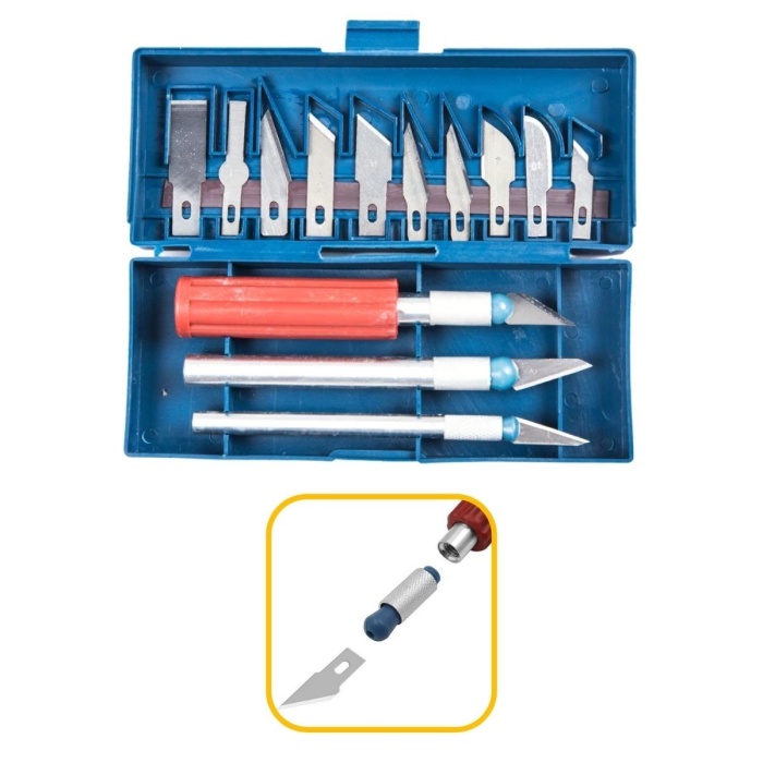 Zanaat 16 Parça Hobi Gravür Ahşap Heykel Çömlek Oyma Şekil Verme 13 Maket Bıçak Neşter Seti (5343)