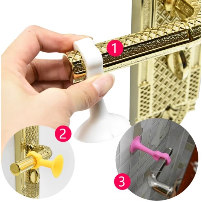 Vantuzlu Geçmeli Kapı Kolu Stoper 4lü Set Beyaz (5343)