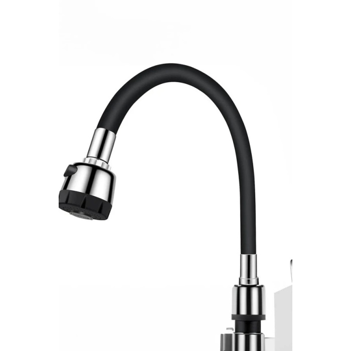 Renkli Silikonlu Oynar Başlıklı 2 Fonksiyonlu Spiral Musluk Başlığı - Siyah (5343)