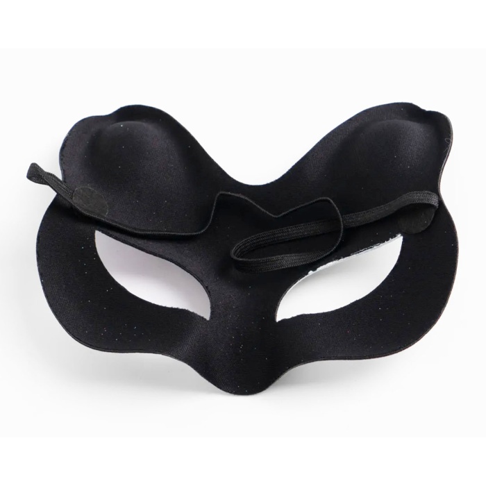 Siyah Renk Süet Kaplama Üzeri Gümüş Mavi Simli Kedi Maskesi 17x14 cm (5343)