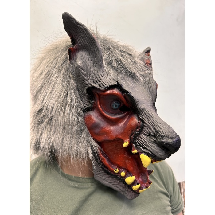 Kafaya Tam Geçmeli Lateks Dişli Ağzı Açık Kurt Maskesi (5343)