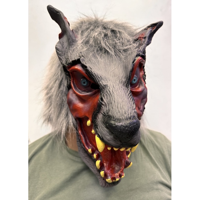 Kafaya Tam Geçmeli Lateks Dişli Ağzı Açık Kurt Maskesi (5343)