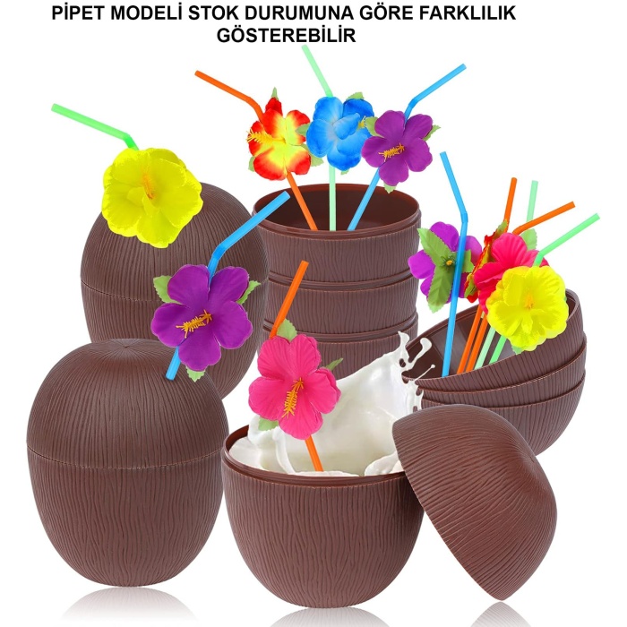 Hindistan Cevizi Hawaii Luau Aloha Pipetli İçecek Kabı Bardak 10x13 cm 1 Adet (5343)