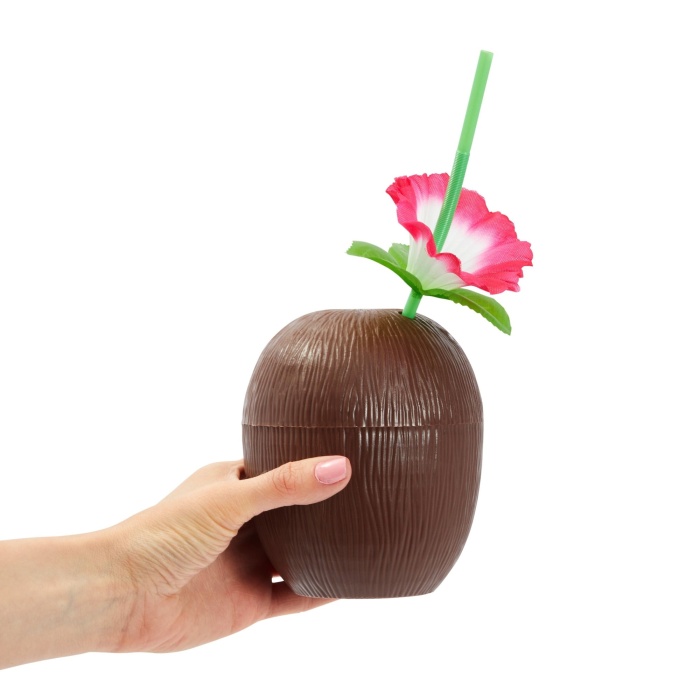 Hindistan Cevizi Hawaii Luau Aloha Pipetli İçecek Kabı Bardak 10x13 cm 1 Adet (5343)