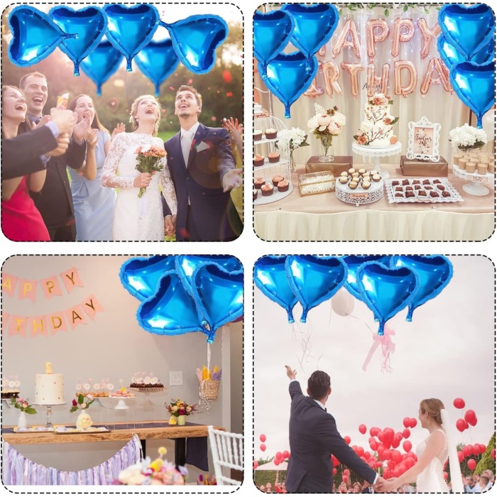 Metalize Parlak Mavi Kalp Şekilli Uçan Balon Folyo 18 inç 45 cm 25 Adet (5343)