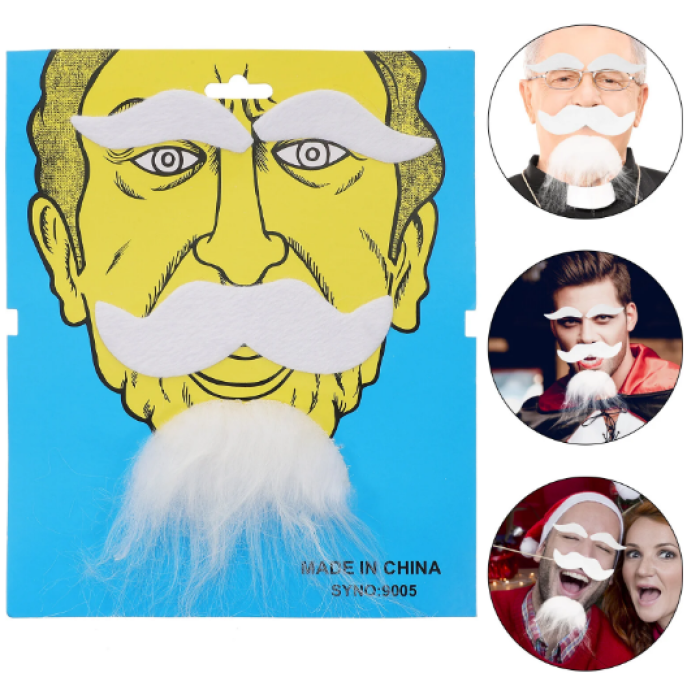 Beyaz Renk Kendinden Yapışkanlı Takma Sakal Bıyık ve Kaş Seti (5343)