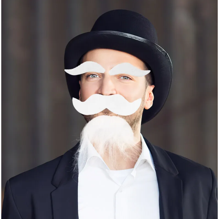 Beyaz Renk Kendinden Yapışkanlı Takma Sakal Bıyık ve Kaş Seti (5343)