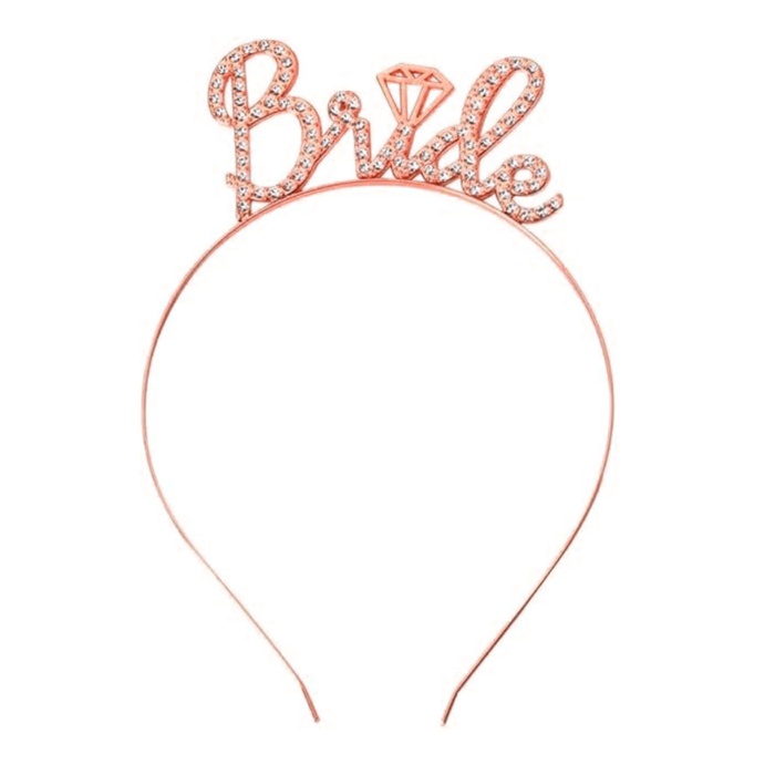 Rose Gold Renkli Taşlı “Bride” Gelin Tacı – El Yazısı Yazı Tipiyle (5343)