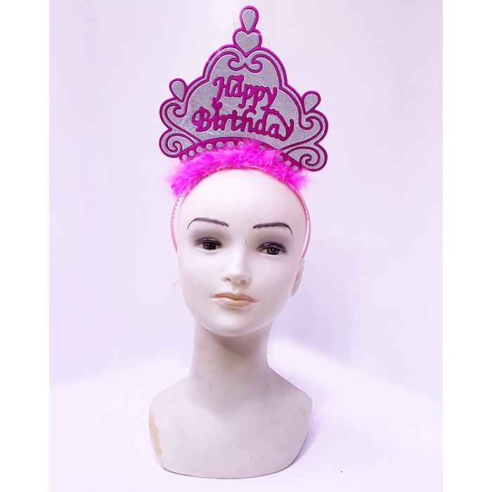 Happy Birthday Neon Pembe Renk Doğum Günü Tacı 24x15 cm (5343)