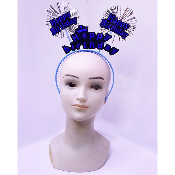 Happy Birthday Yazılı Püsküllü Neon Mavi Renk Doğum Günü Tacı 22x19 cm (5343)