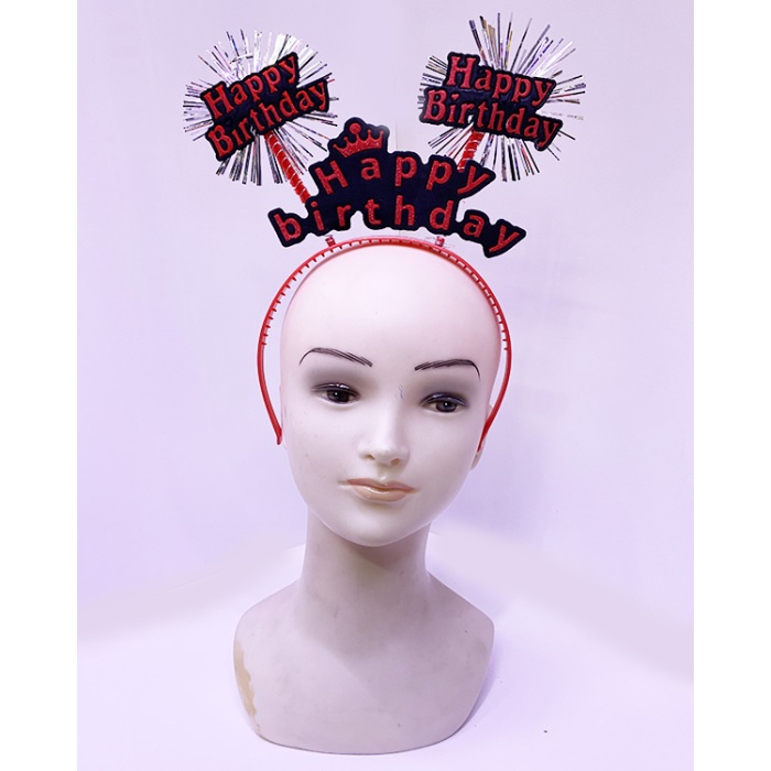 Happy Birthday Yazılı Püsküllü Neon Kırmızı Renk Doğum Günü Tacı 22x19 cm (5343)