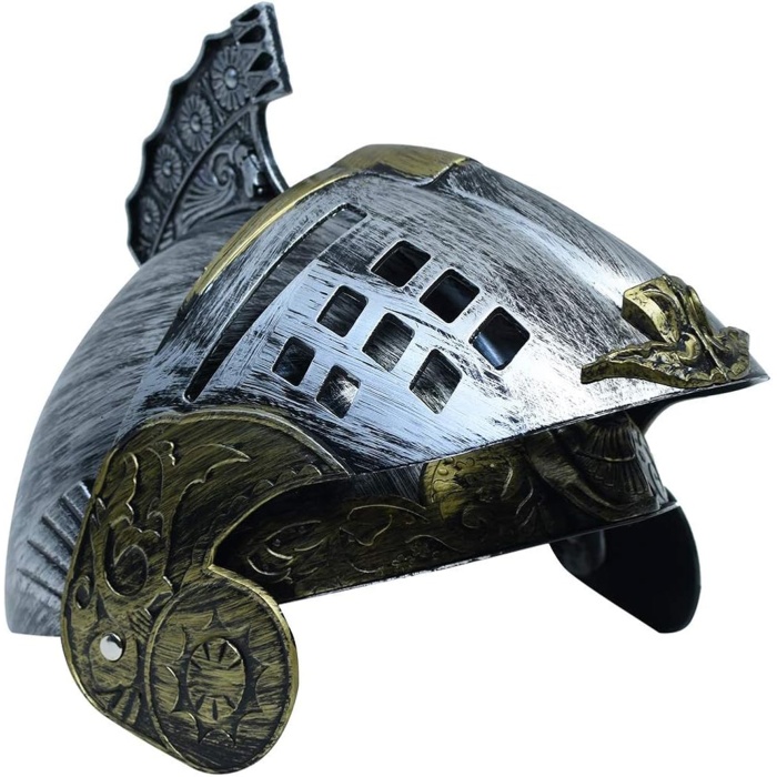 Gümüş Üzeri Altın Renk Oynar Başlıklı Romalı Bizans Kaskı Miğferi 25x20 cm (5343)