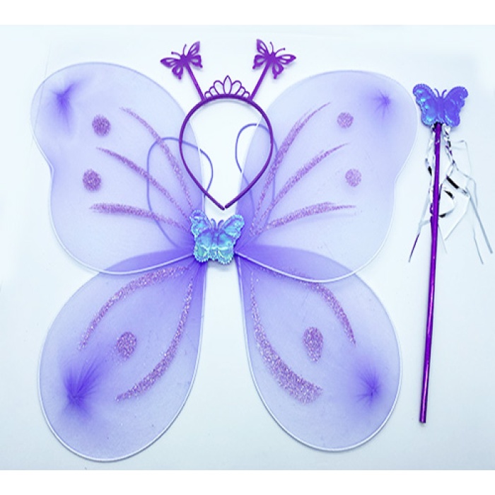 Lila Renk Kelebek Kanadı Tacı ve Sopası 50x37 cm (5343)