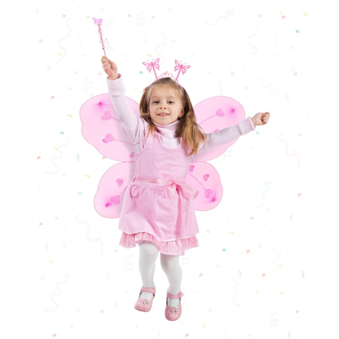 Toz Pembe Renk Kelebek Kanadı Tacı ve Sopası 50x37 cm (5343)