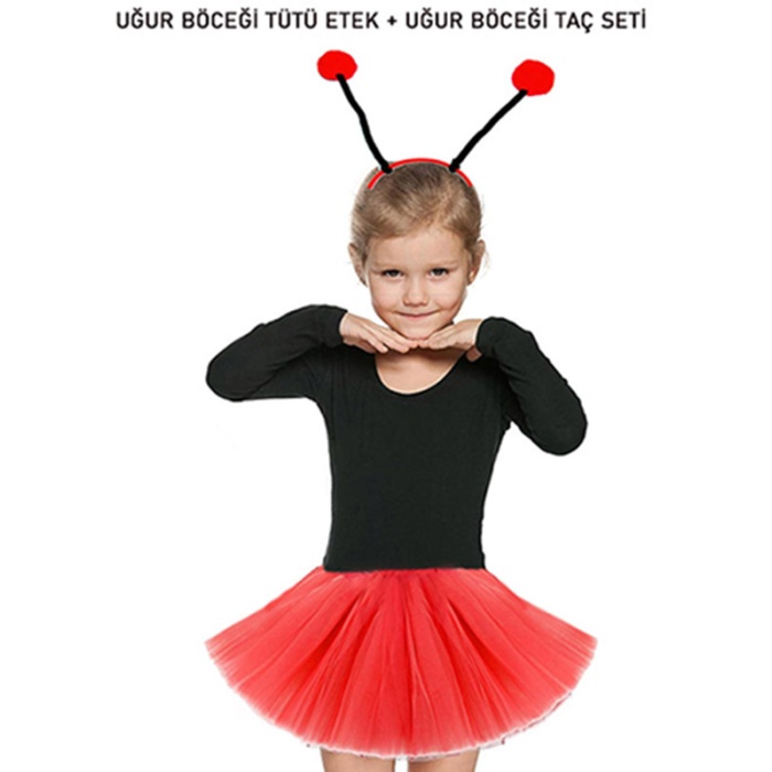 Gösteriler İçin Kırmızı Uğur Böceği Tütü Etek ve Kırmızı Uğur Böceği Taç Seti (5343)