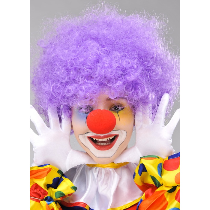 Mor Renk Kıvırcık Afro Bonus Peruk Takma Saç ve Kırmızı Burun Seti (5343)