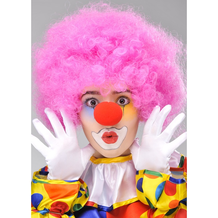 Pembe Renk Kıvırcık Afro Bonus Peruk Takma Saç ve Kırmızı Burun Seti (5343)