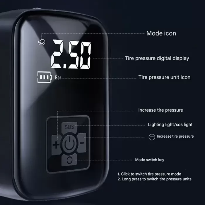 Mini Kablosuz Dijital Taşınabilir Kompresör Araç Lastik Top Şişirme Pompası Hava Kompresörü (5343)