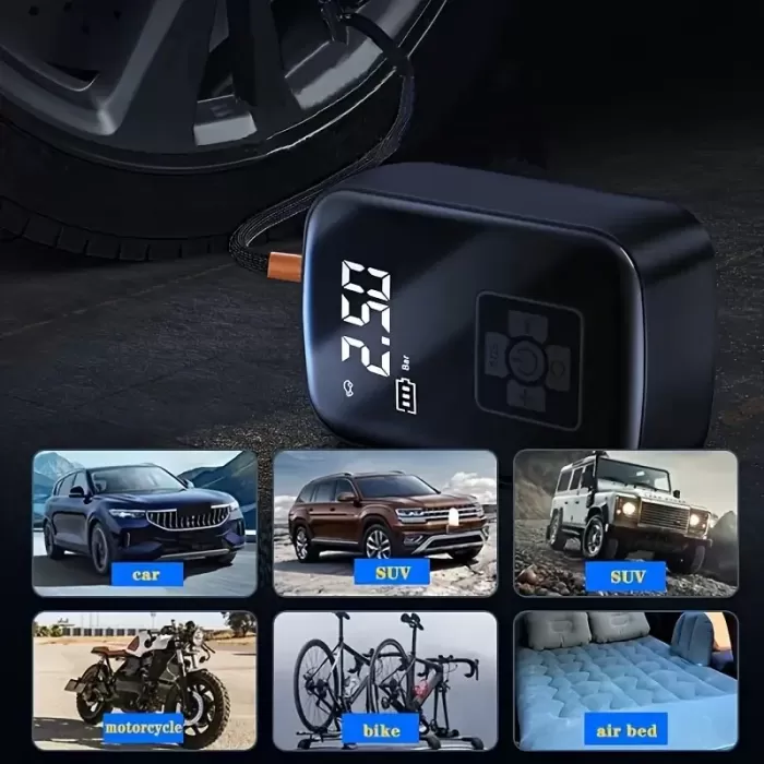 Mini Kablosuz Dijital Taşınabilir Kompresör Araç Lastik Top Şişirme Pompası Hava Kompresörü (5343)