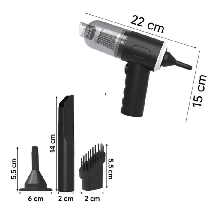 3in1 Araç İçi Kablosuz Şarjlı Mini El Süpürgesi Vakum ve Üfleme (5343)