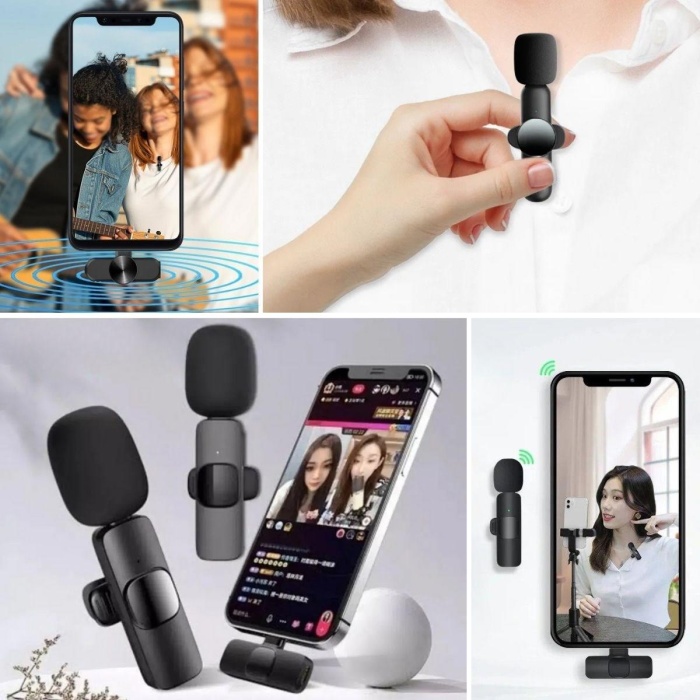 Type C Uyumlu İphone Dönüştürücülü Kablosuz Yaka Mikrofonu Android ve İphone Uyumlu Mini Mikrofon (5343)