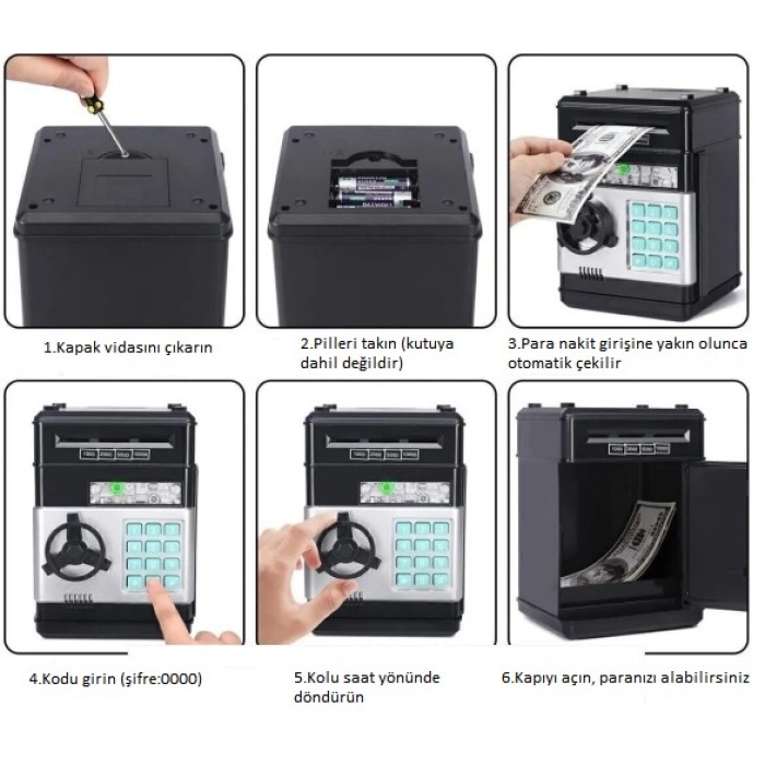 Elektronik Şifreli Kasa Otomatik Kağıt Para Alan ATM Kumbara (5343)