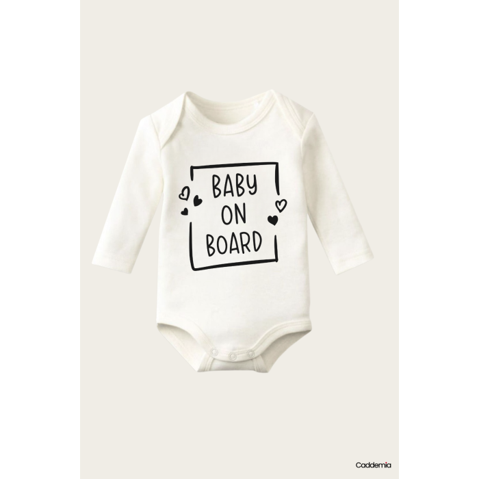 Baby On Board Yazı Temalı Baskılı Pamuklu Uzun Kollu Çıtçıtlı Bebek Body Zıbın Atlet Tulum