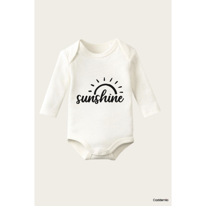 Sunshine Yazı Temalı Baskılı Pamuklu Uzun Kollu Çıtçıtlı Bebek Body Zıbın Atlet Tulum