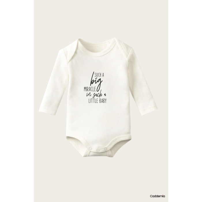 Such A Bİg Miracle Yazı Temalı Baskılı Pamuklu Uzun Kollu Çıtçıtlı Bebek Body Zıbın Atlet Tulum