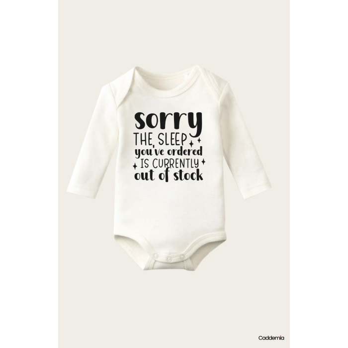 Sorry The Sleep Yazı Temalı Baskılı Pamuklu Uzun Kollu Çıtçıtlı Bebek Body Zıbın Atlet Tulum