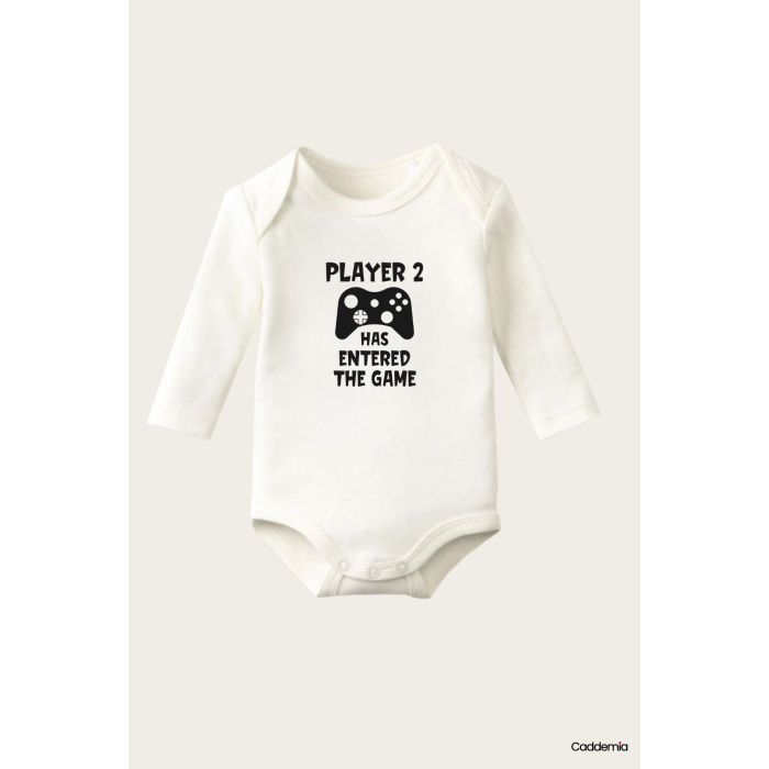 Player Two Yazı Temalı Baskılı Pamuklu Uzun Kollu Çıtçıtlı Bebek Body Zıbın Atlet Tulum