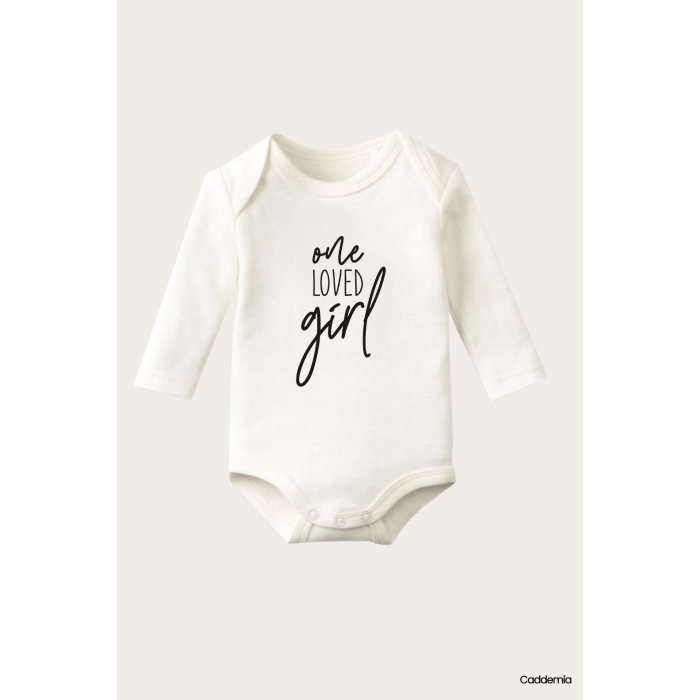 One Loved Girl Yazı Temalı Baskılı Pamuklu Uzun Kollu Çıtçıtlı Bebek Body Zıbın Atlet Tulum