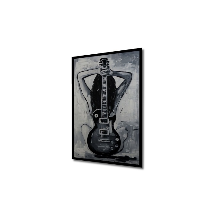 Çerçeve Görünümlü Dekoratif Ahşap Kare Gitar Ve Kadın Tablosu Ev/Ofis/İşyeri Tablo