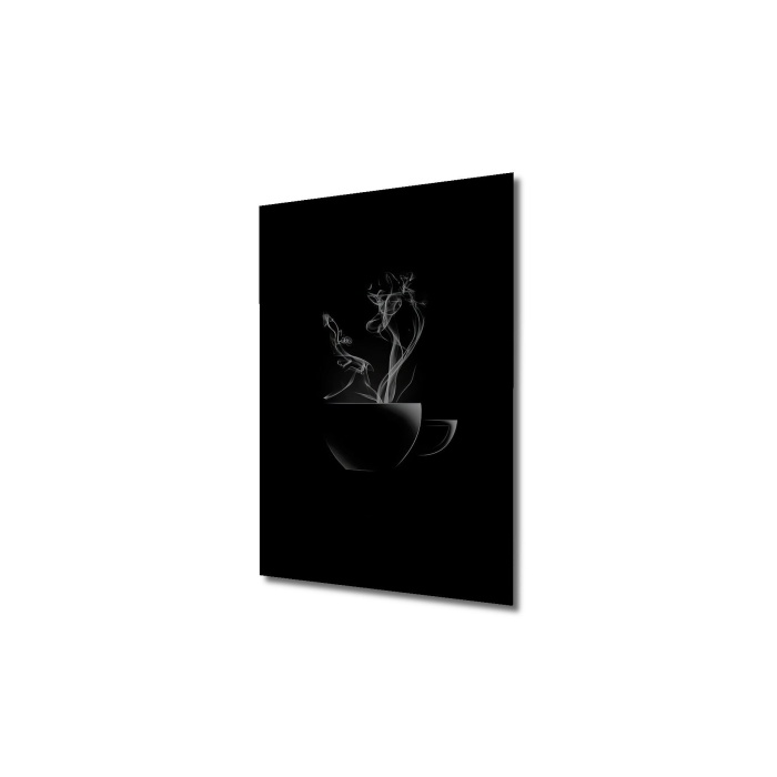 Çerçeve Görünümlü Dekoratif Ahşap Kare Buharlı Çay Fincanı Tablosu Ev/Ofis/İşyeri Tablo