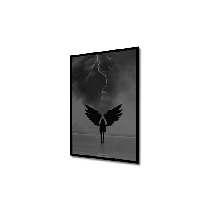 Çerçeve Görünümlü Dekoratif Ahşap Kare Karanlık Melek Tablosu Ev/Ofis/İşyeri Tablo