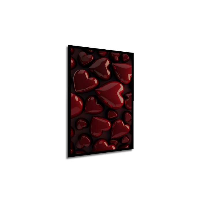 Çerçeve Görünümlü Dekoratif Ahşap Kare Kırmızı Kalpler Tablosu Ev/Ofis/İşyeri Tablo