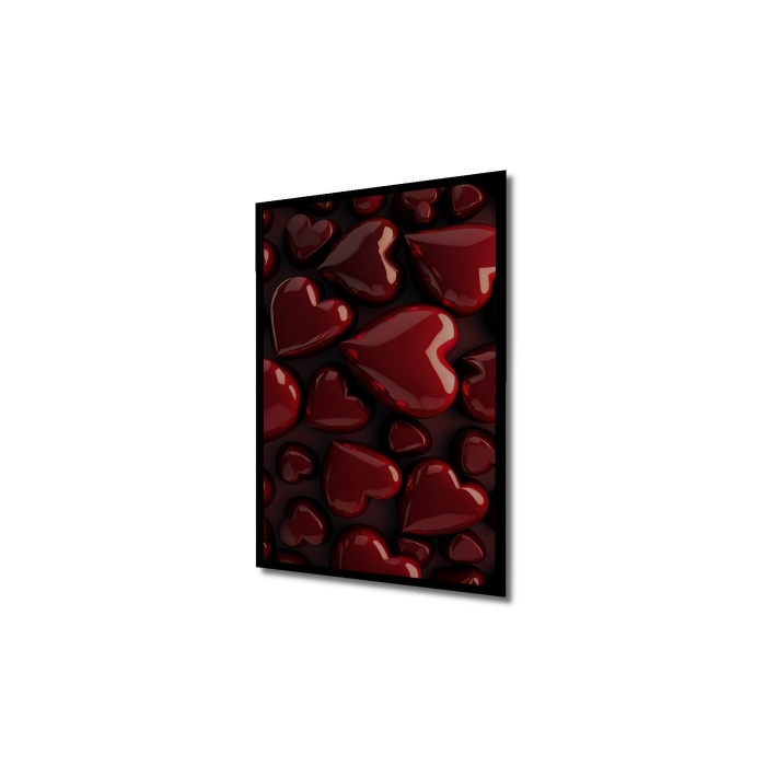 Çerçeve Görünümlü Dekoratif Ahşap Kare Kırmızı Kalpler Tablosu Ev/Ofis/İşyeri Tablo